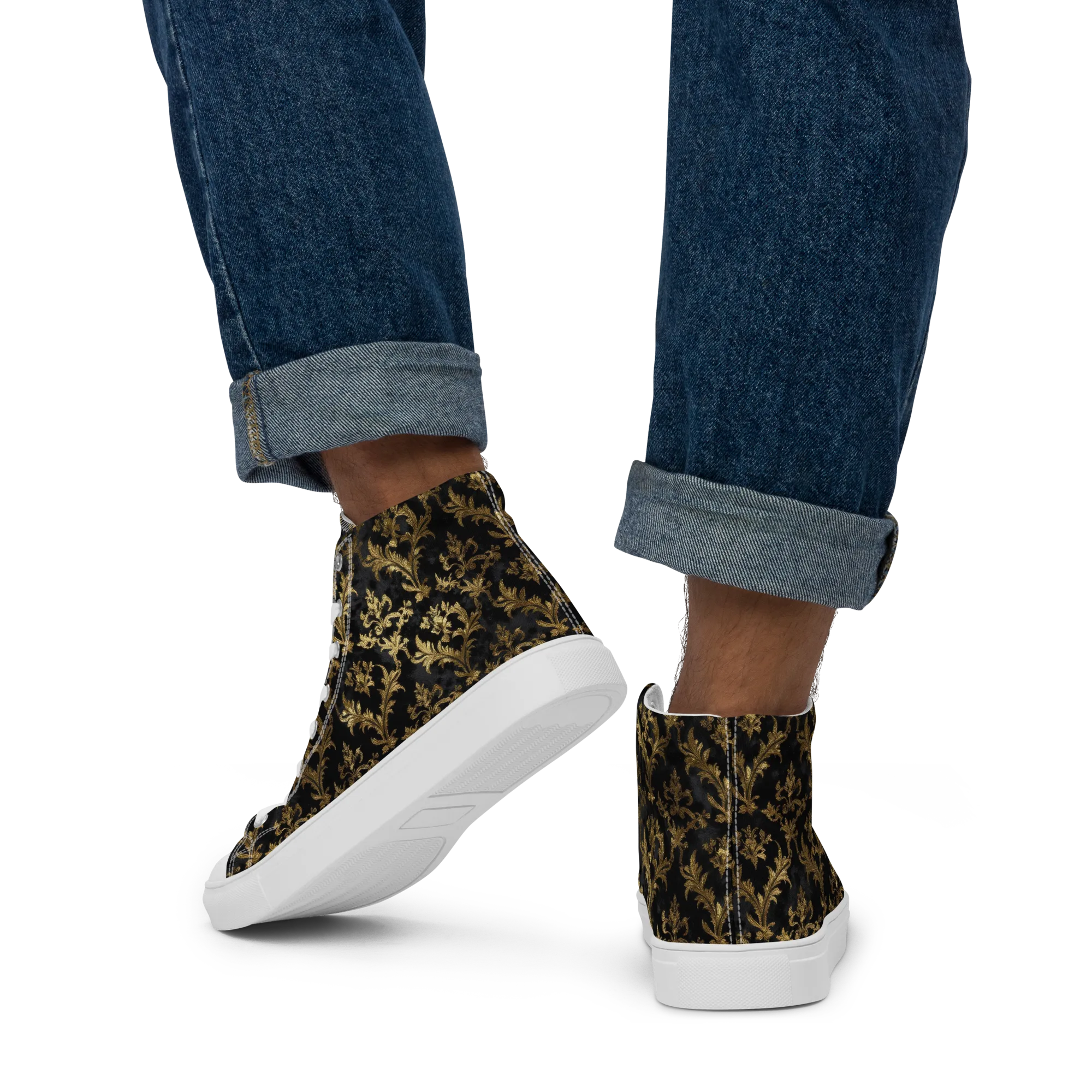 Gilded Damask on Men's High Top Canvas Shoes — Back