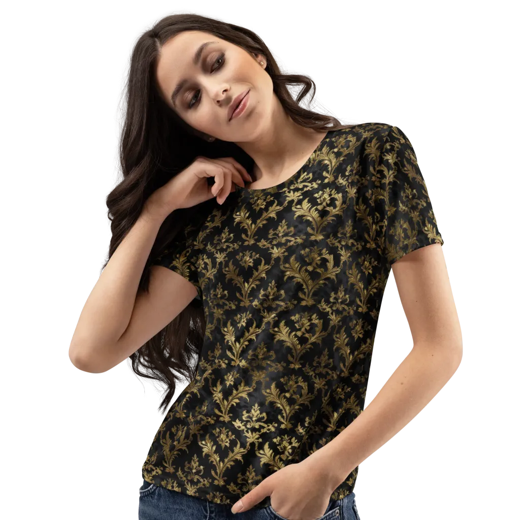Gilded Damask on Women's Crew Neck T-Shirt — Left Front