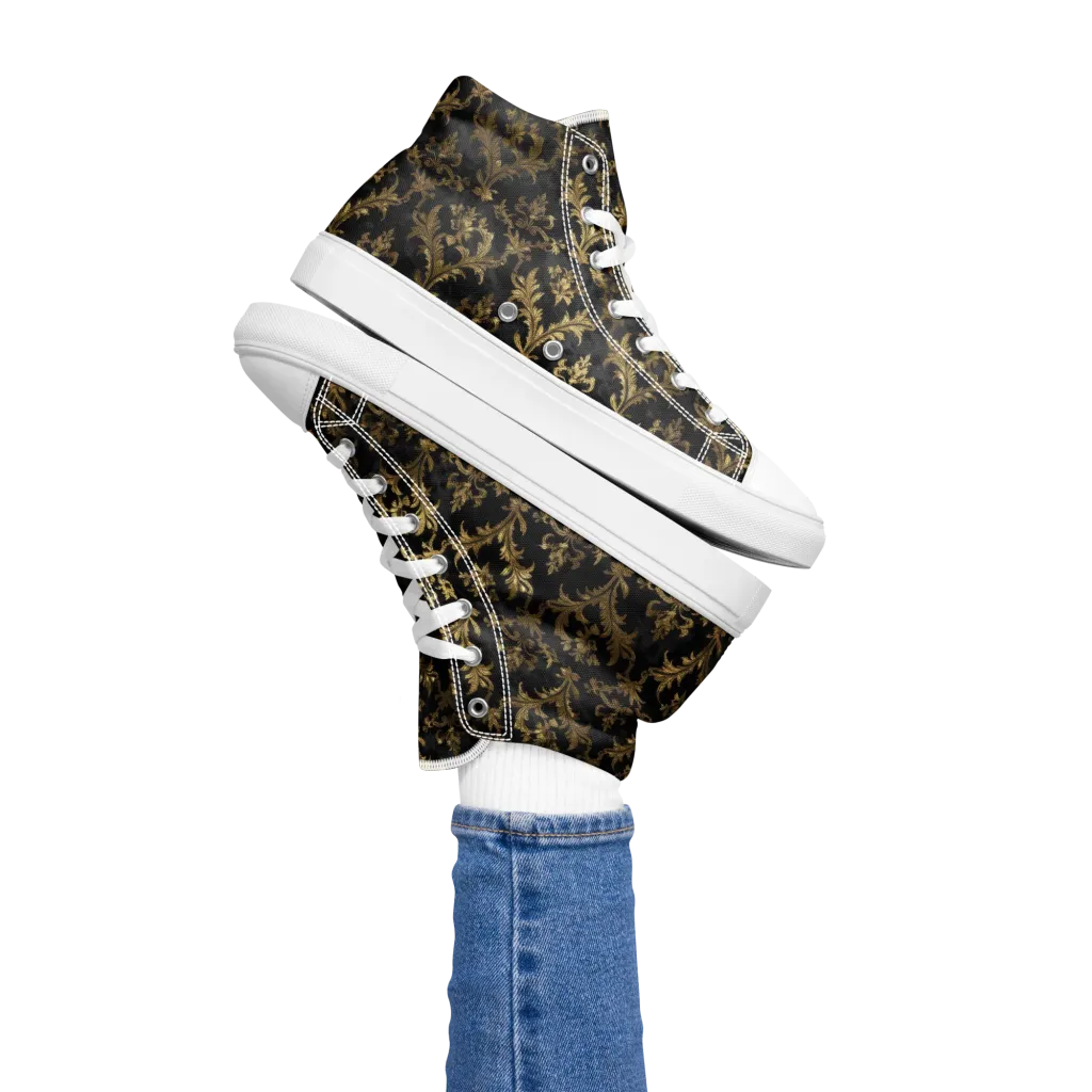 Gilded Damask on Women's High Top Canvas Shoes — Left