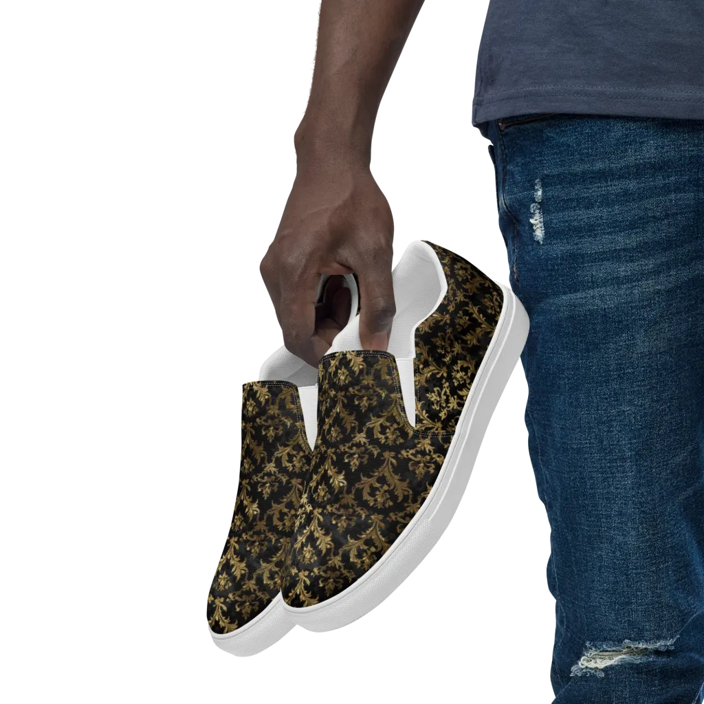 Gilded Damask on Men's Slip-On Canvas Shoes — Left Front