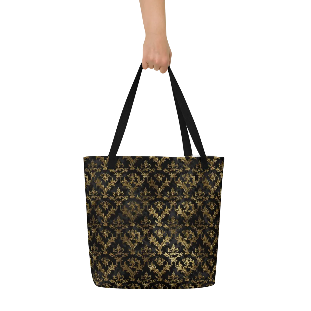 Gilded Damask on Large Tote Bag W/ Pocket — Front