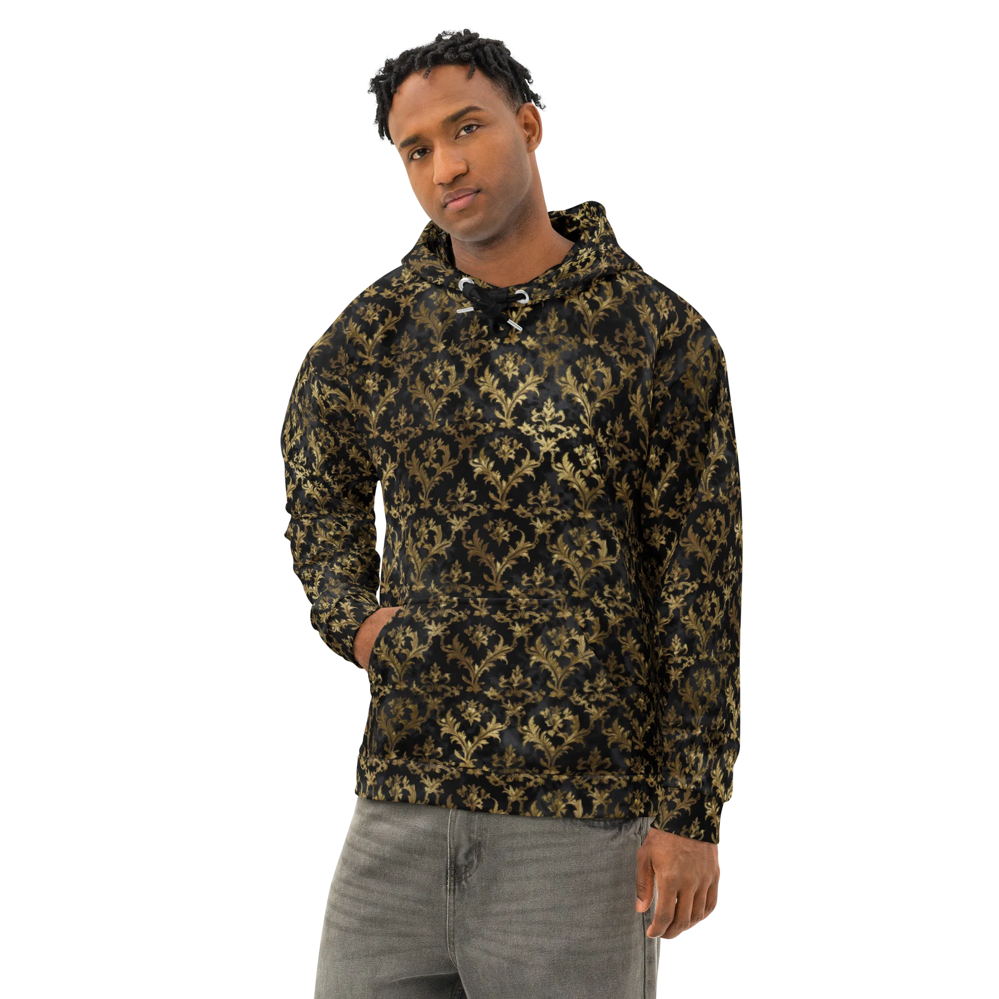 Gilded Damask on Cotton Hoodie — Left Front