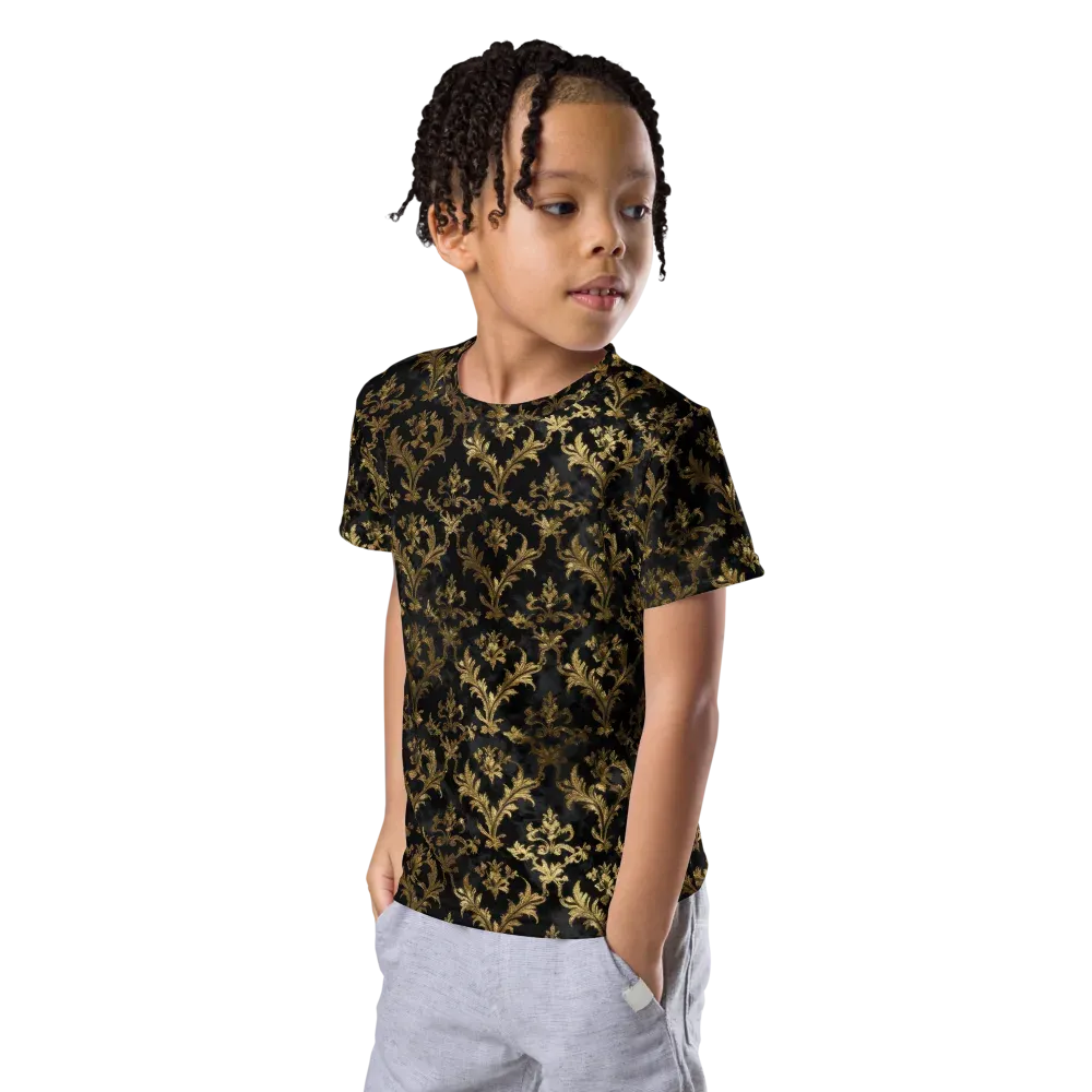 Gilded Damask on Kids Crew Neck T-Shirt — Left Front
