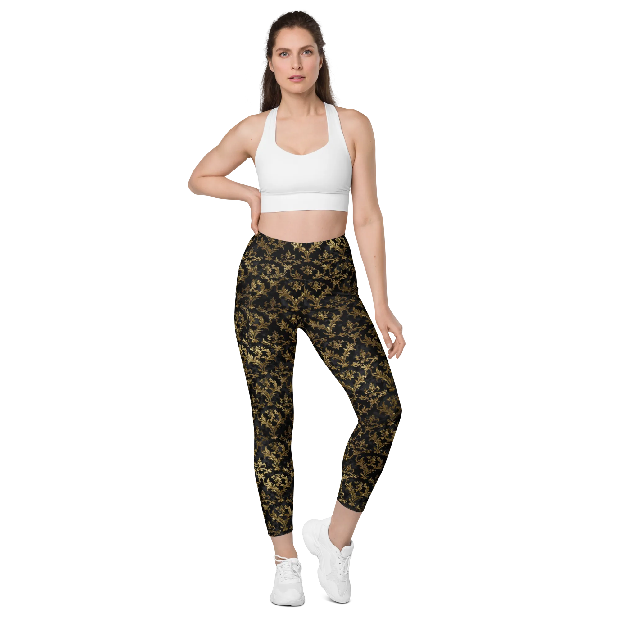 Gilded Damask on Leggings with Pockets — Front