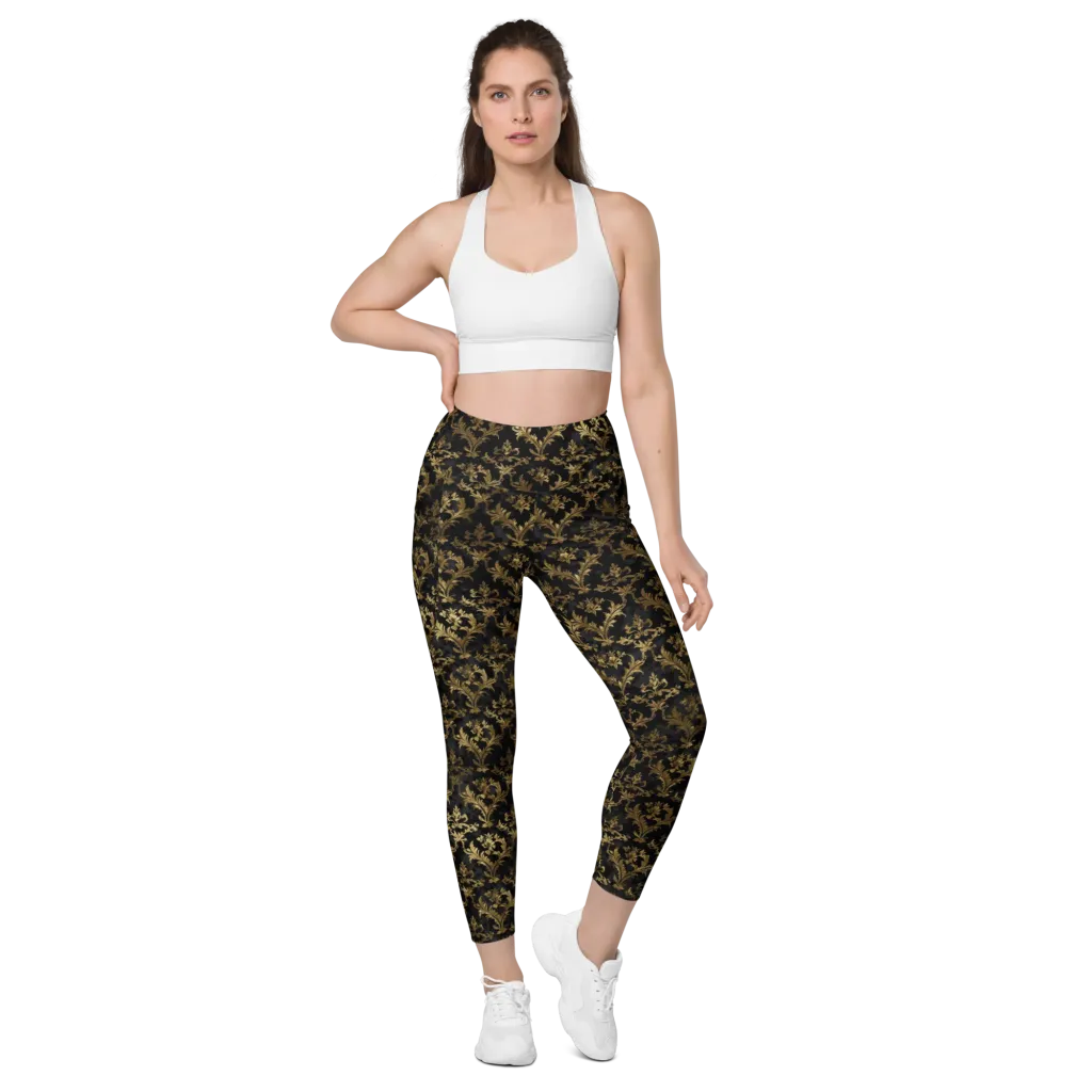 Gilded Damask on Leggings with Pockets — Front