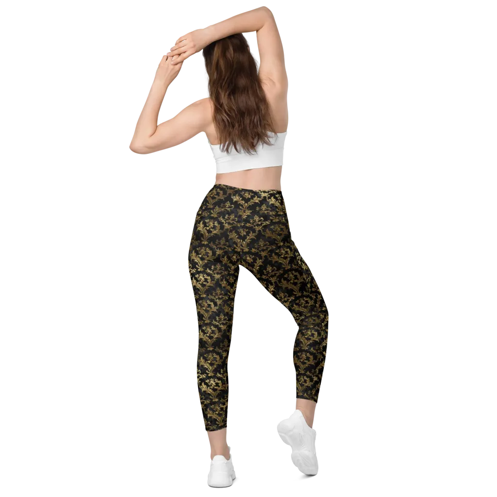 Gilded Damask on Leggings with Pockets — Back