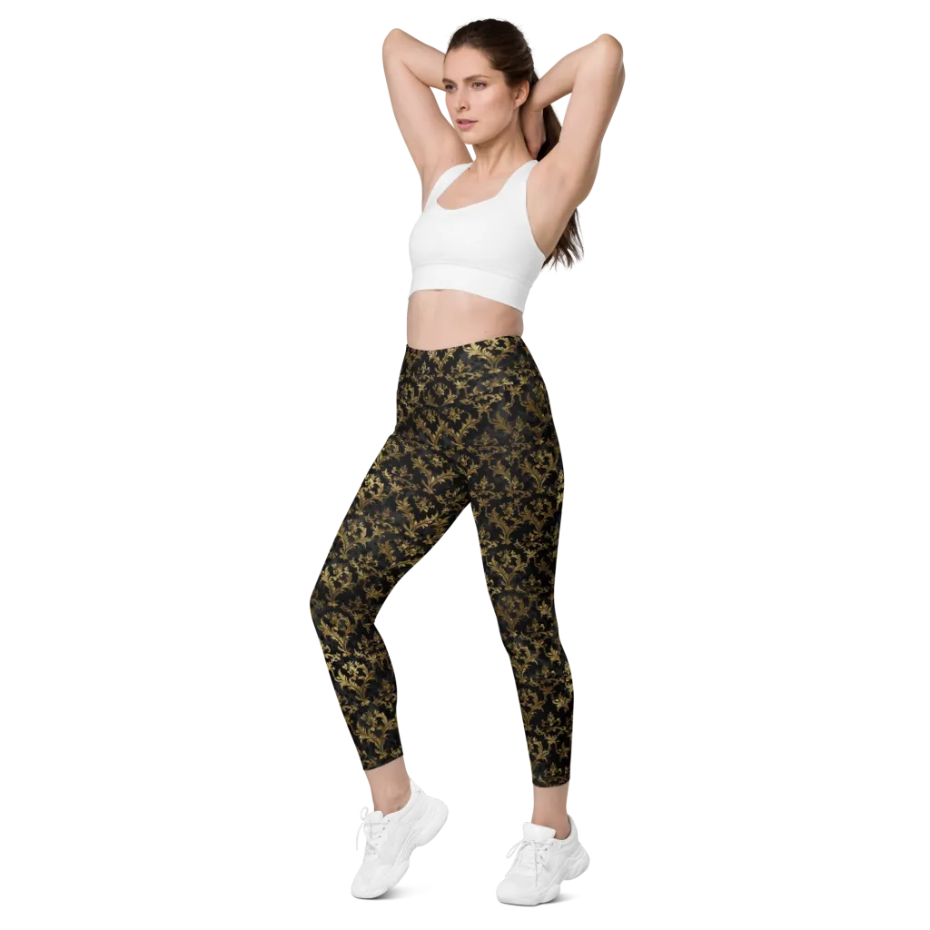 Gilded Damask on Leggings with Pockets — Left Front