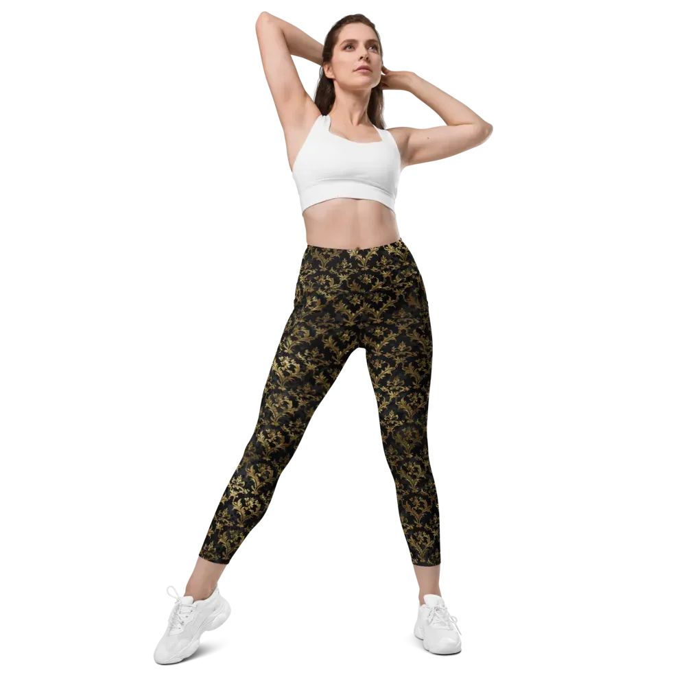 Gilded Damask on Leggings with Pockets — Front