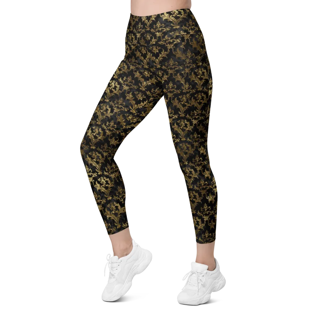 Gilded Damask on Leggings with Pockets — Left Front