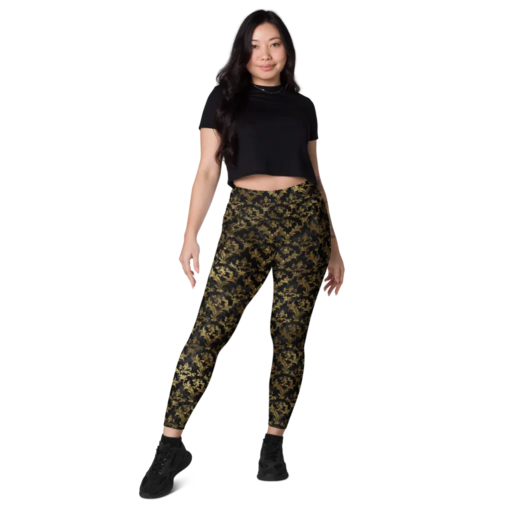 Gilded Damask on Leggings with Pockets — Front