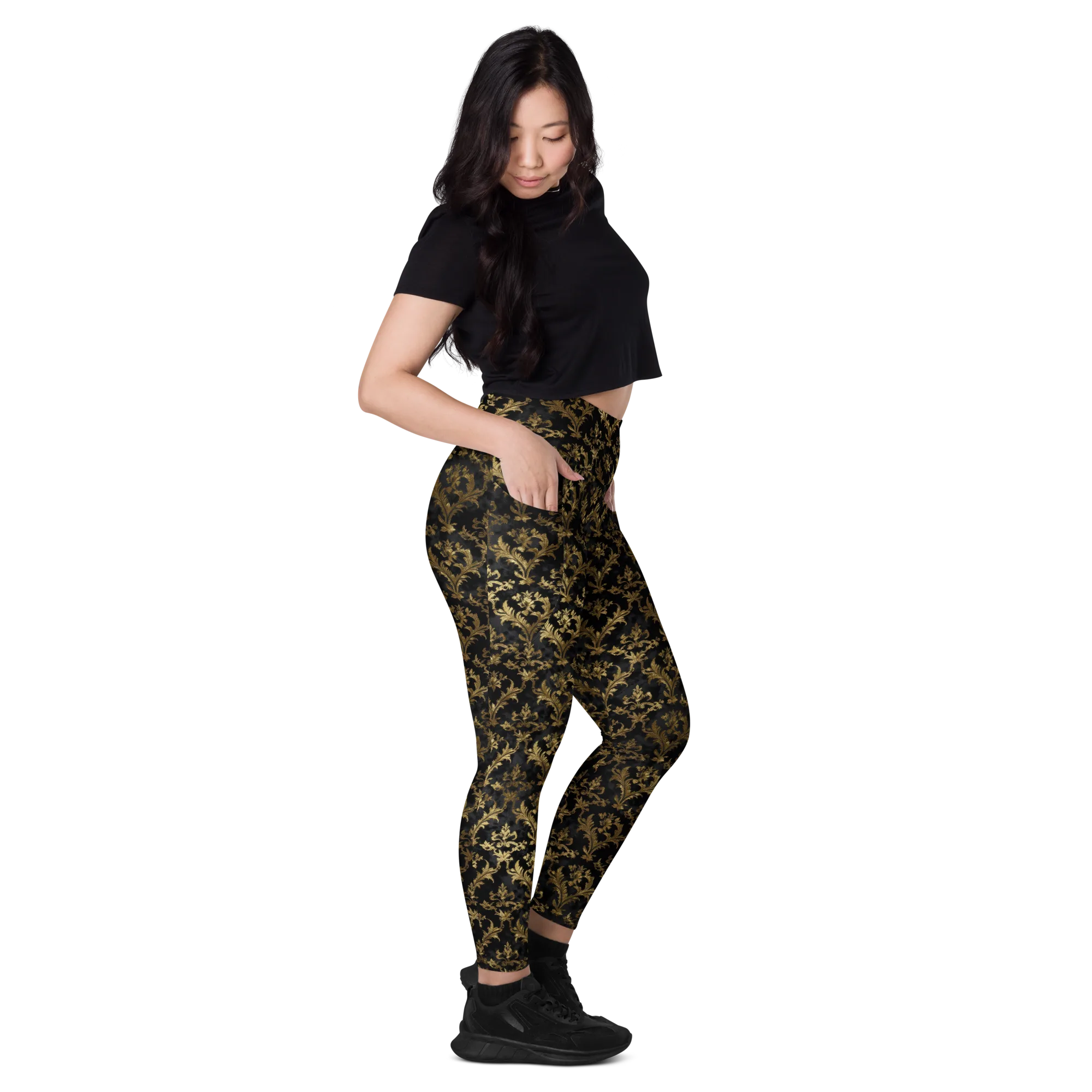 Gilded Damask on Leggings with Pockets — Right
