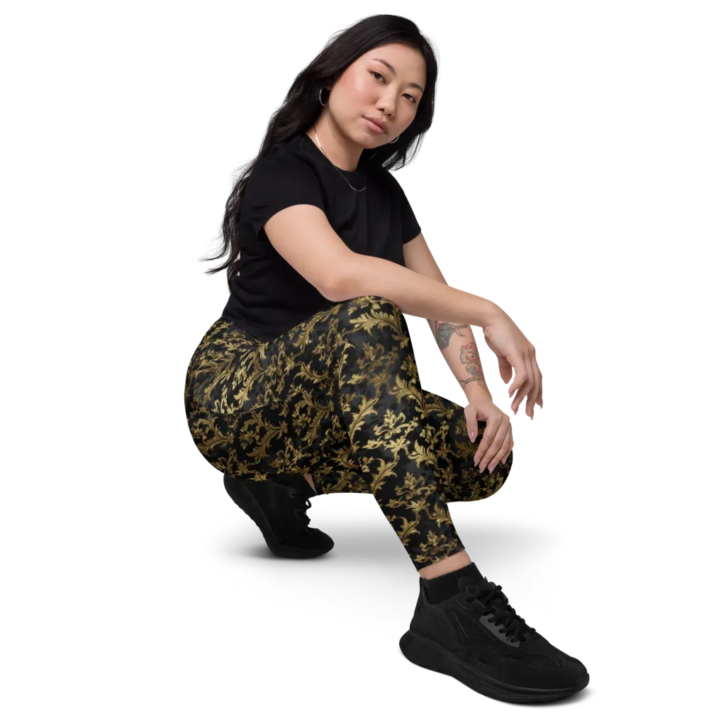 Gilded Damask on Leggings with Pockets — Right Front