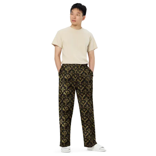Gilded Damask on a Wide-Leg Pants