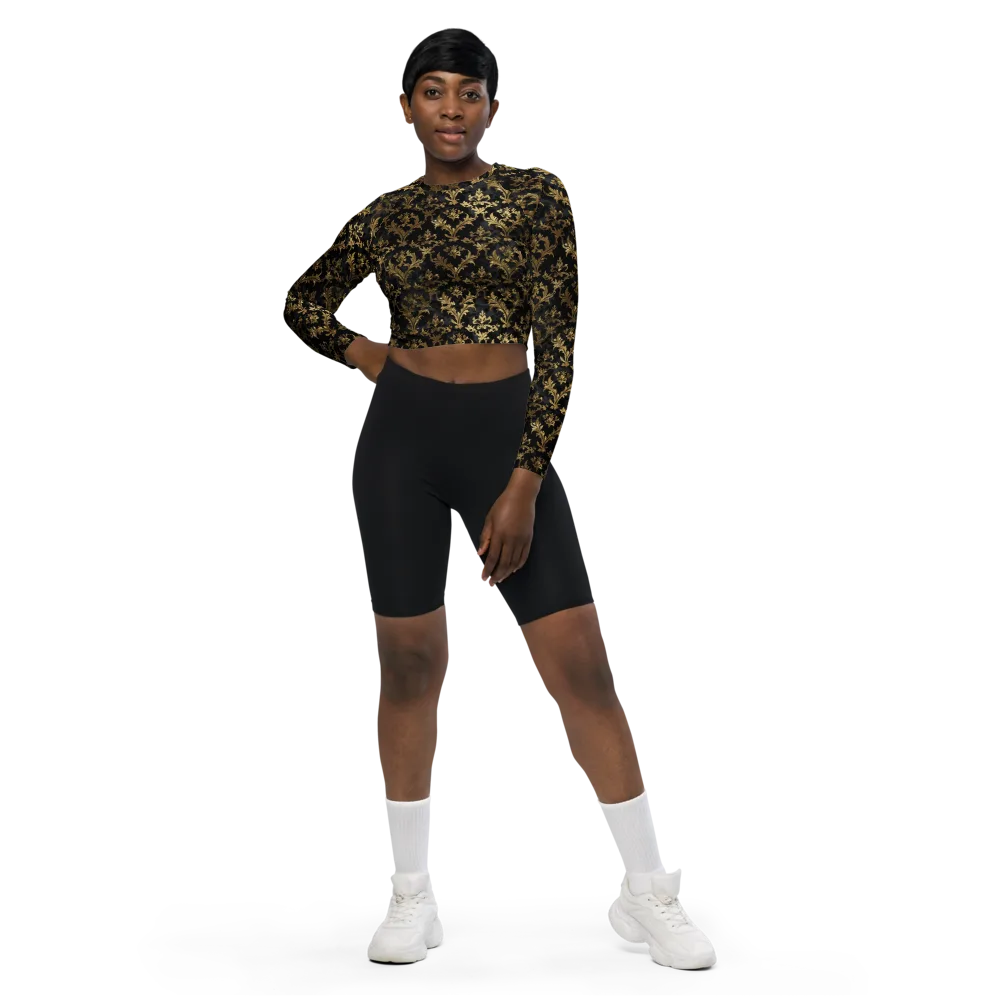 Gilded Damask on Long Sleeve Crop Top — Front