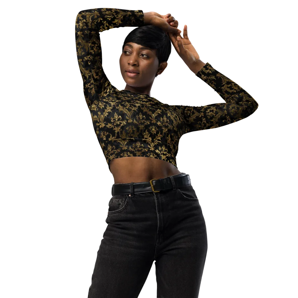 Gilded Damask on Long Sleeve Crop Top — Front