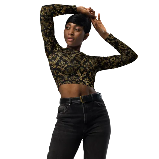 Gilded Damask on a Long Sleeve Crop Top