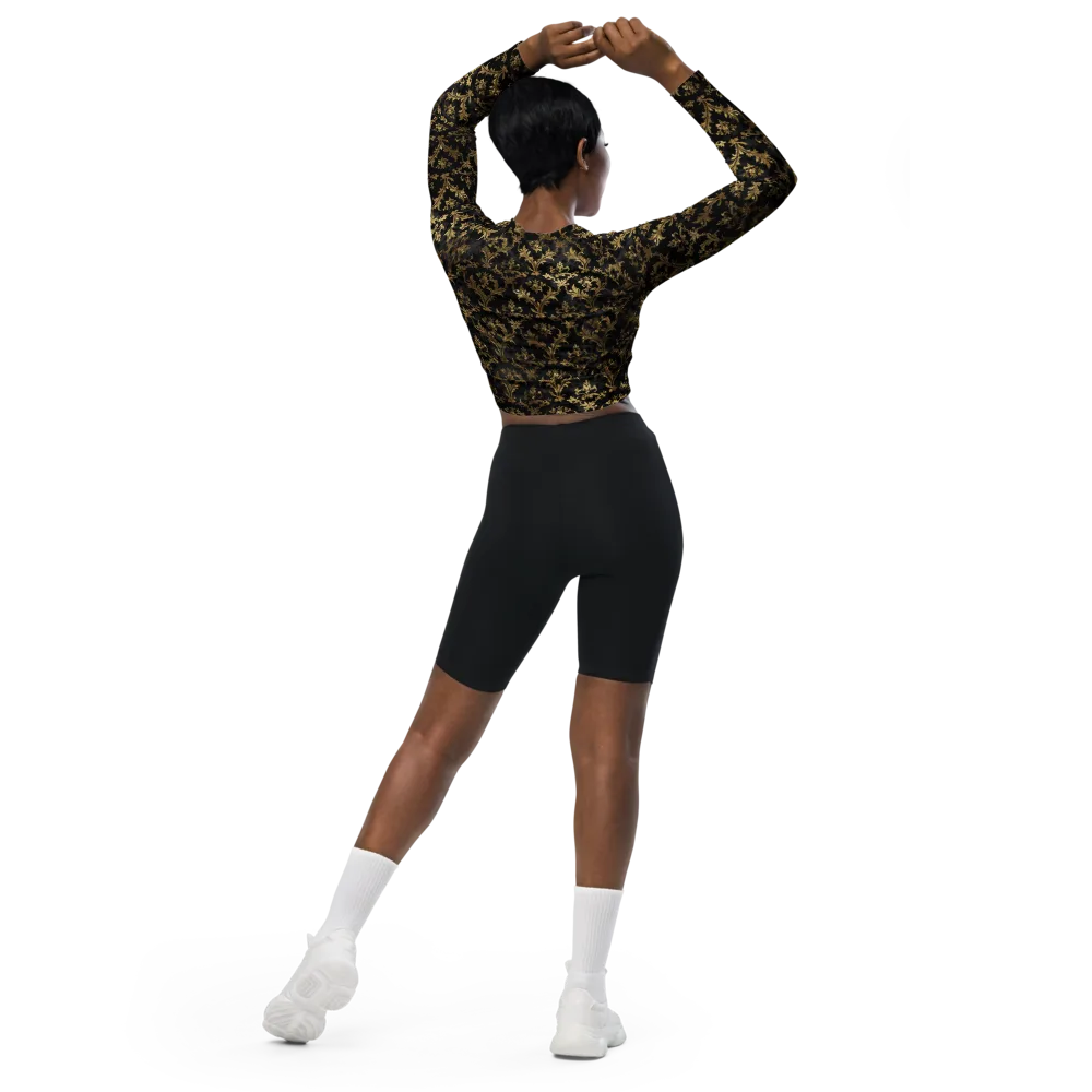 Gilded Damask on Long Sleeve Crop Top — Back
