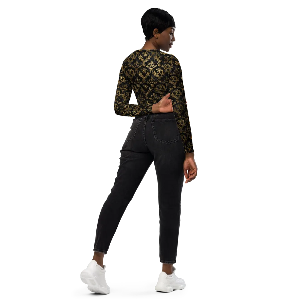 Gilded Damask on Long Sleeve Crop Top — Right Back