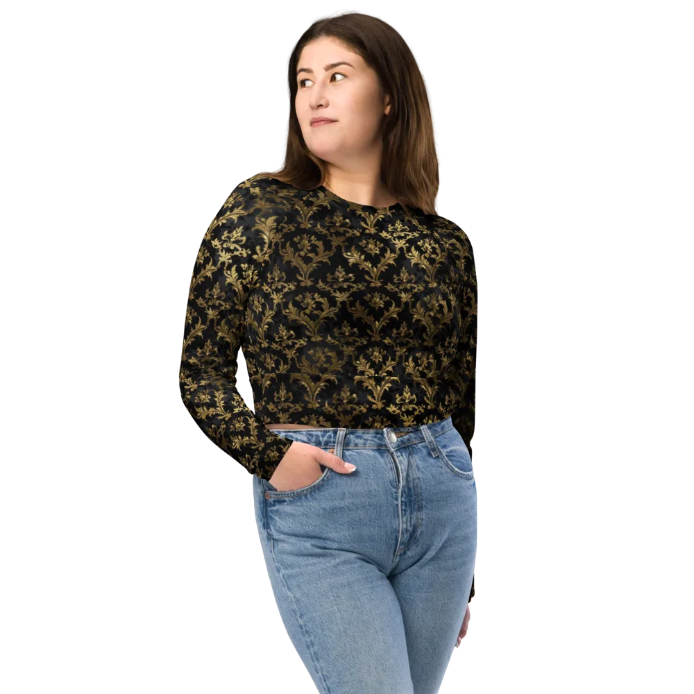 Gilded Damask on Long Sleeve Crop Top — Front