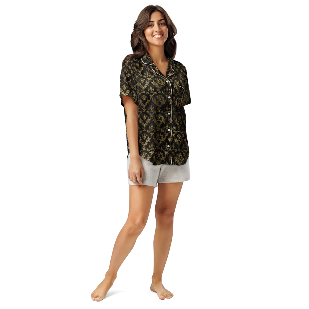 Gilded Damask on Women's Short Sleeve Pajama Top — Front