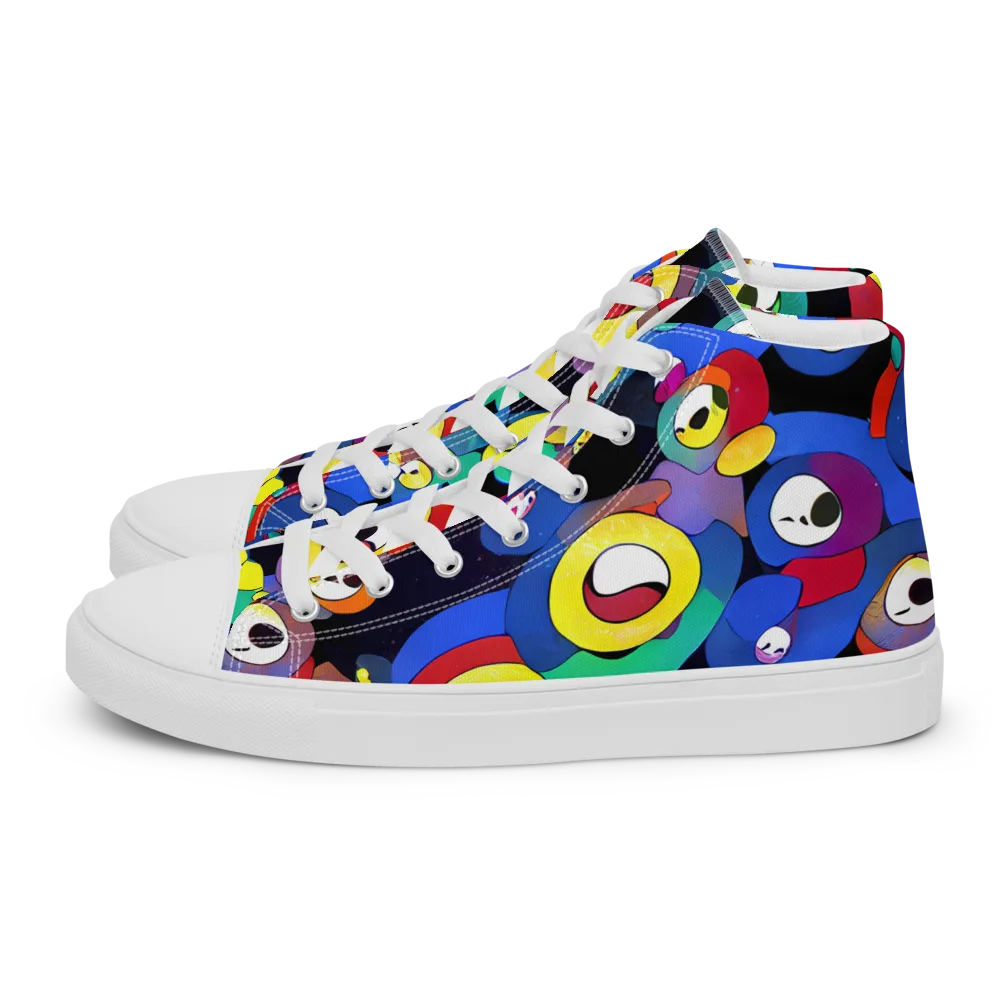 Neon Watchers on Men's High Top Canvas Shoes — Left