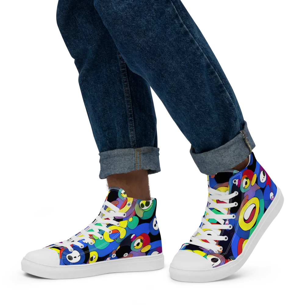 Neon Watchers on Men's High Top Canvas Shoes — Left