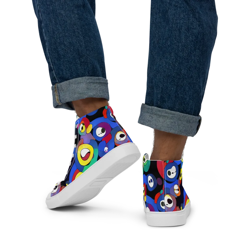Neon Watchers on Men's High Top Canvas Shoes — Back