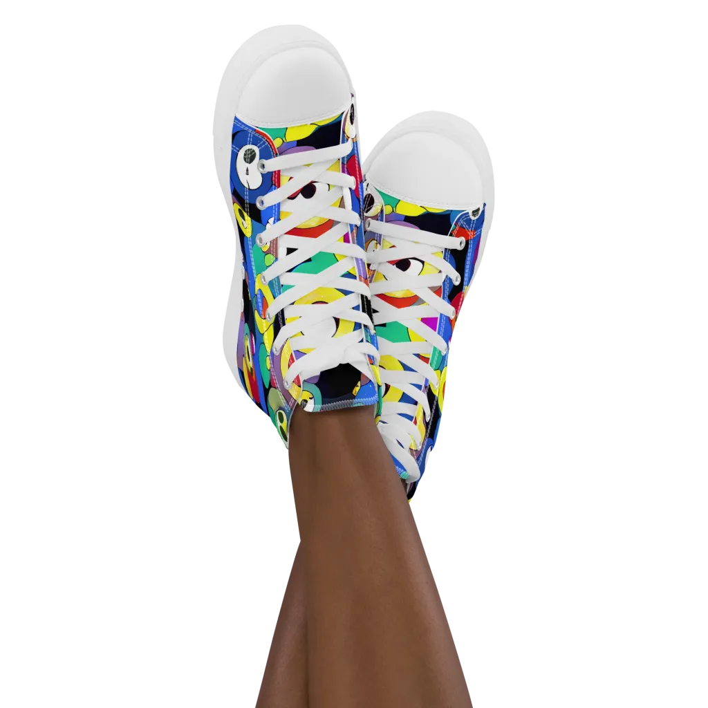 Neon Watchers on Women's High Top Canvas Shoes — Front