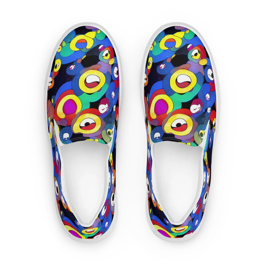 Neon Watchers on Men's Slip-On Canvas Shoes — Front