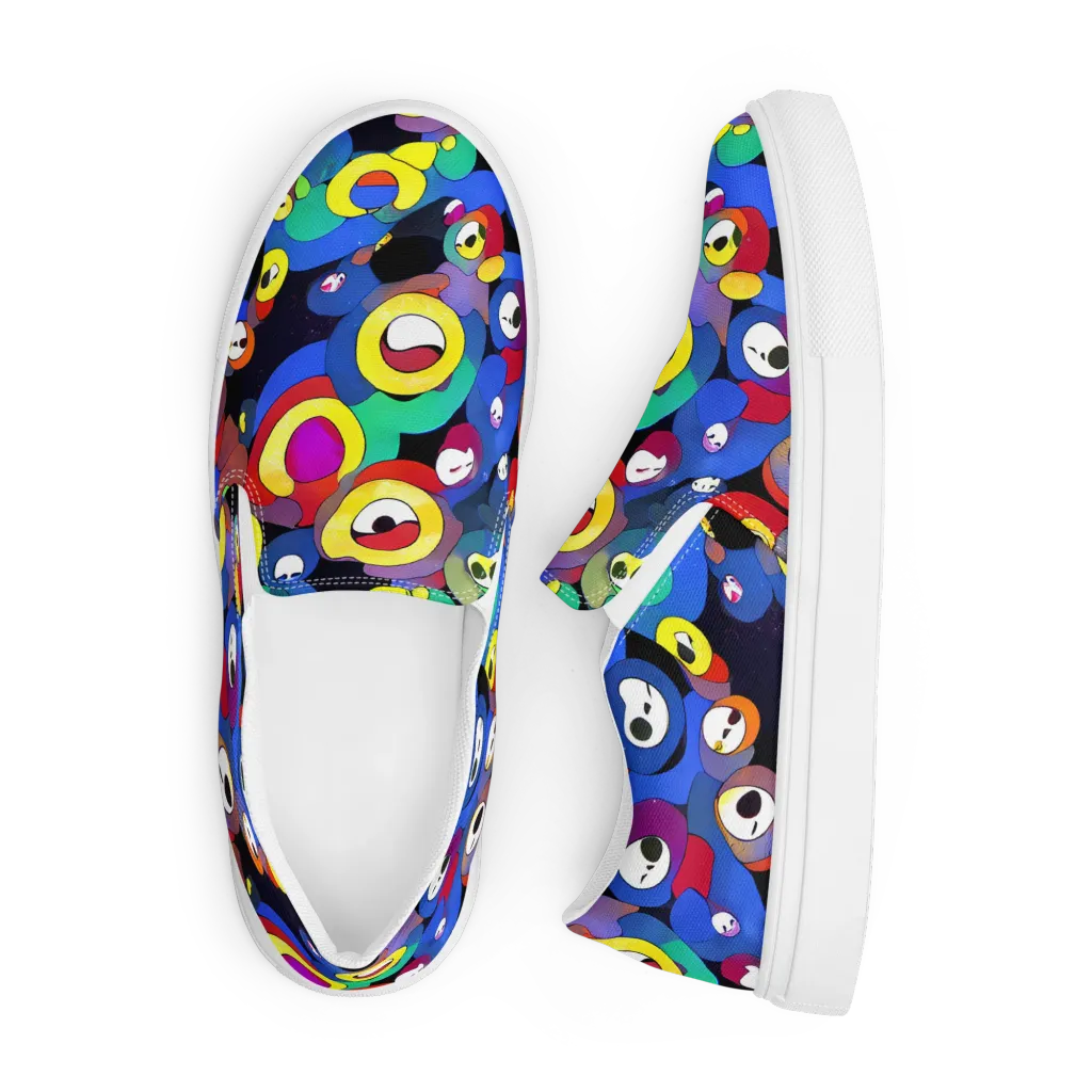 Neon Watchers on Men's Slip-On Canvas Shoes — Front