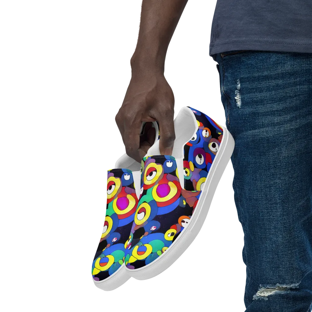 Neon Watchers on Men's Slip-On Canvas Shoes — Left Front