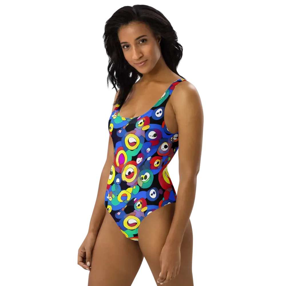 Neon Watchers on One-Piece Swimsuit — Left