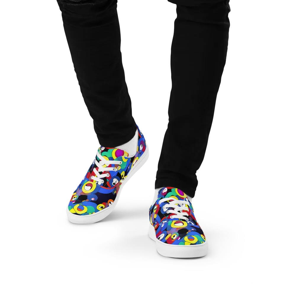 Neon Watchers on Men's Lace-Up Canvas Shoes — Front