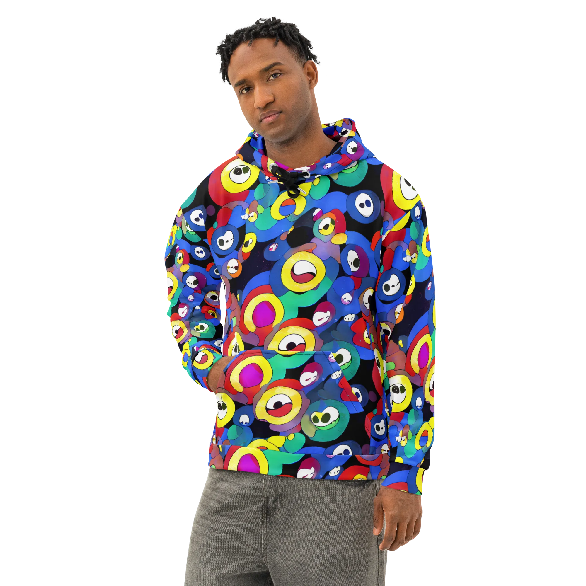 Neon Watchers on Cotton Hoodie — Left Front