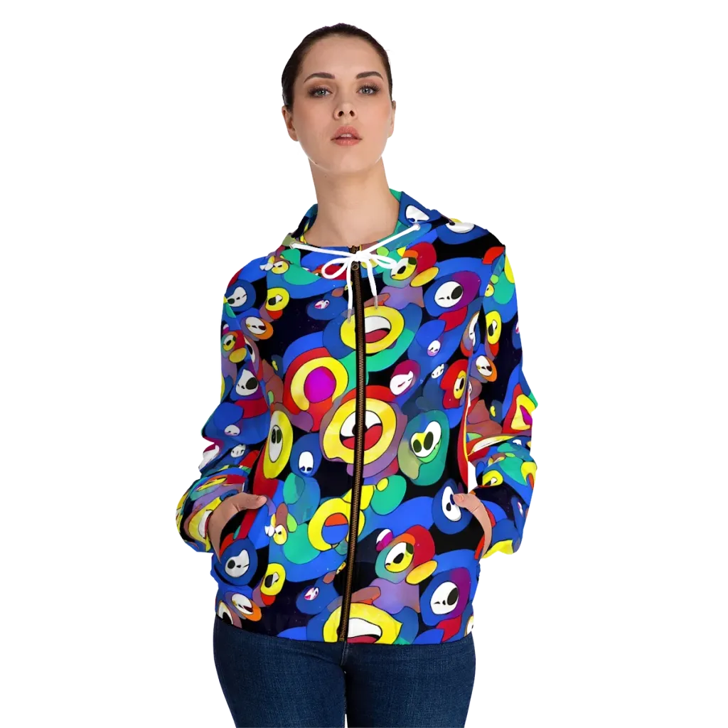 Neon Watchers on Women's Full-Zip Hoodie — Front On Person