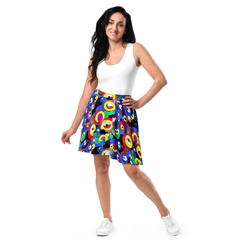 Neon Watchers on Skater Skirt — Front