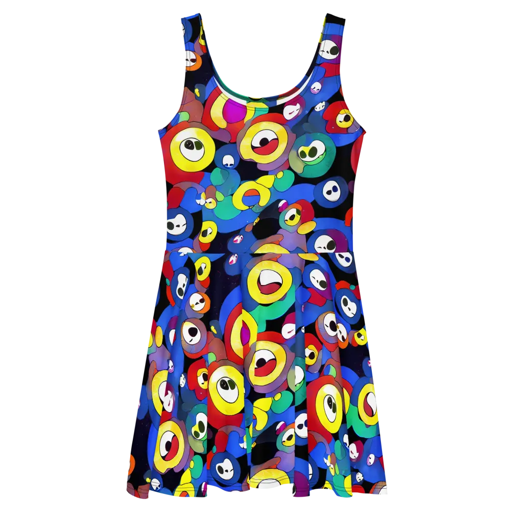 Neon Watchers on Skater Dress — Front