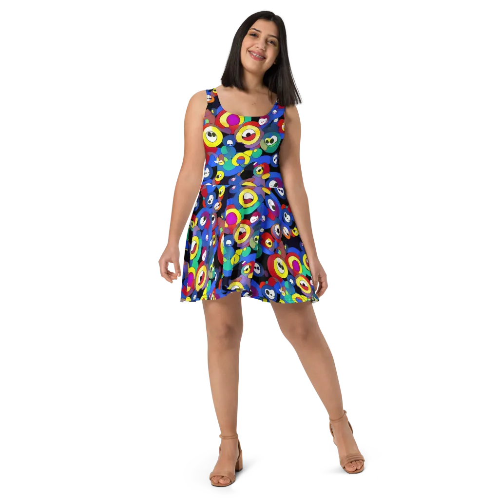 Neon Watchers on Skater Dress — Front