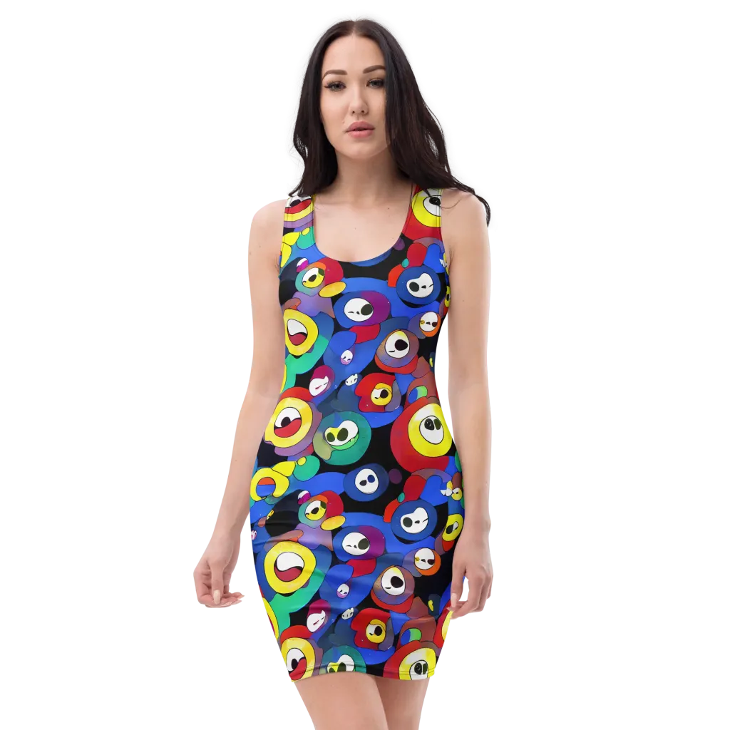 Neon Watchers on Bodycon Dress — Front