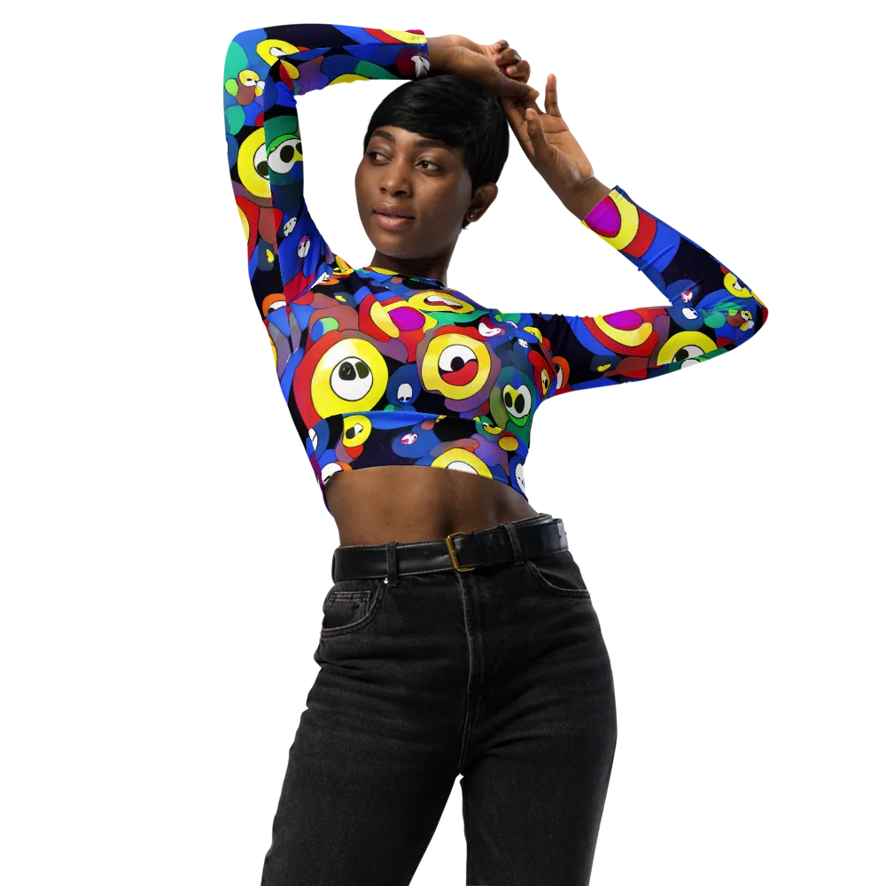 Neon Watchers on Long Sleeve Crop Top — Front