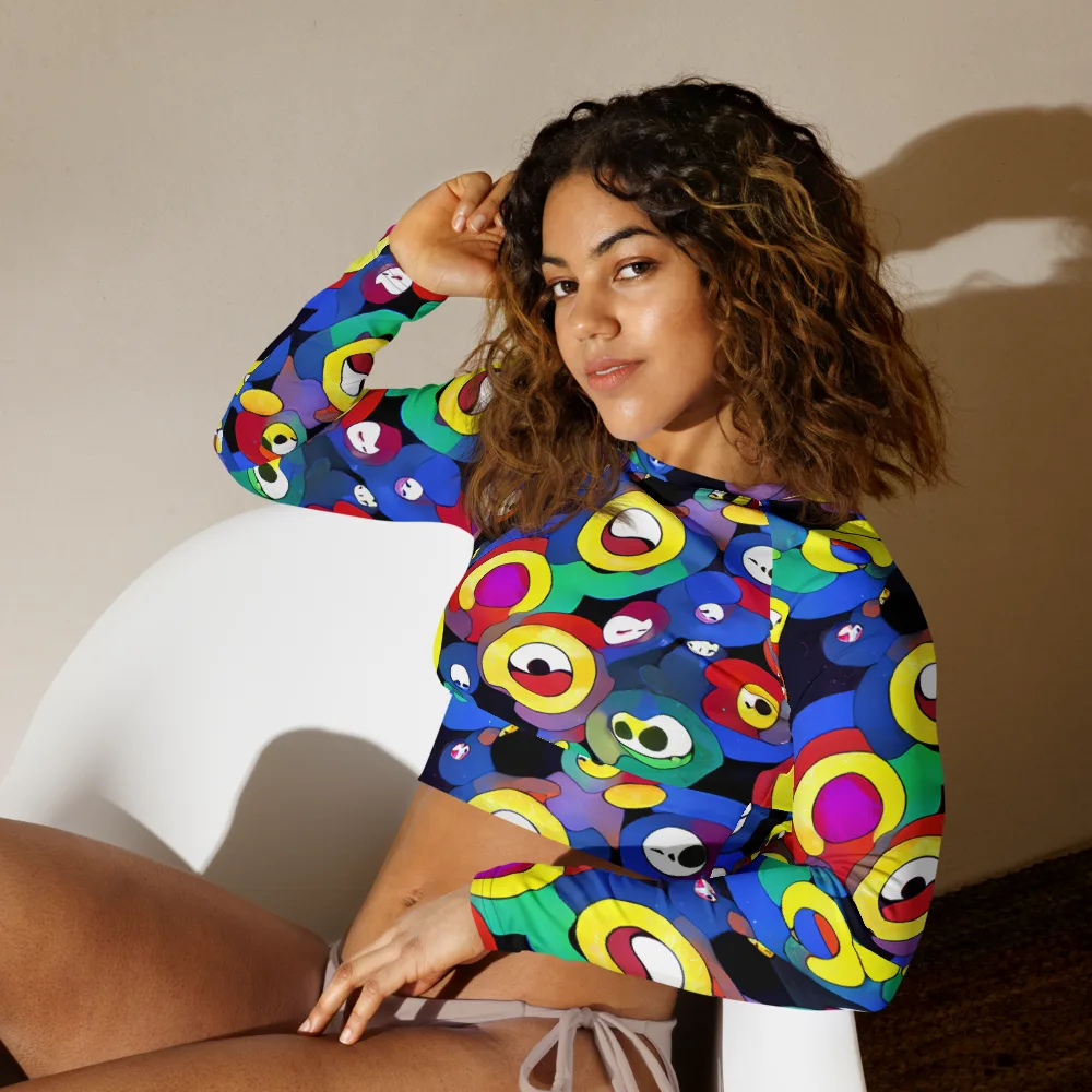 Neon Watchers on Long Sleeve Crop Top — Left Front