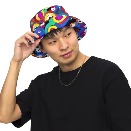 Neon Watchers on a Reversible Bucket Hat