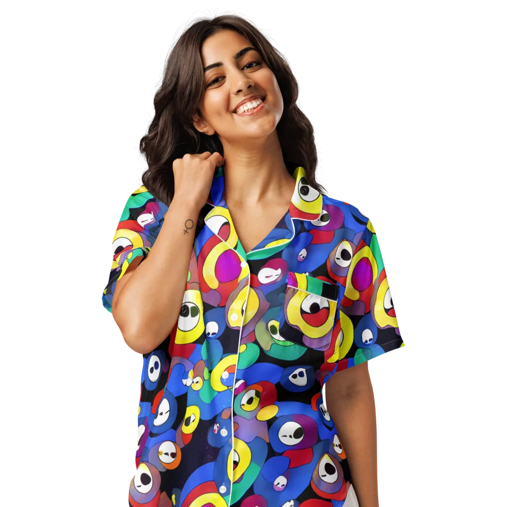 Neon Watchers on Women's Short Sleeve Pajama Top — Front