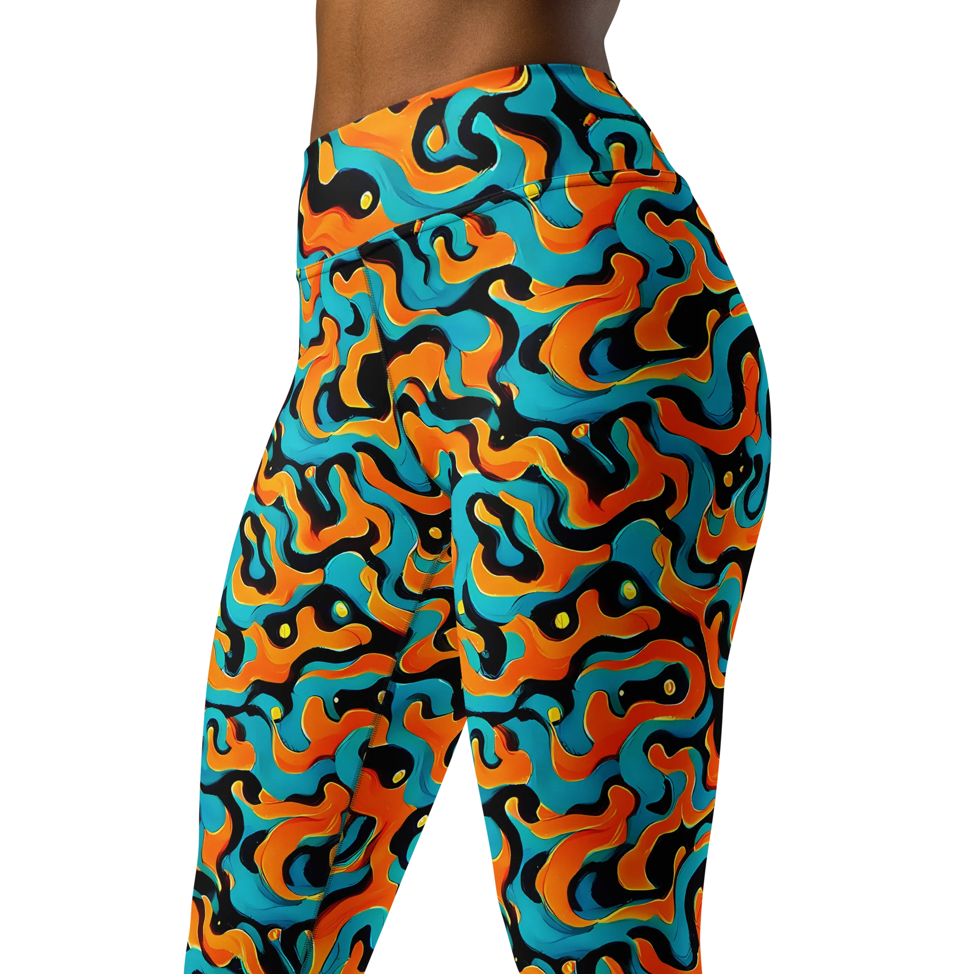 Voltage Wave on Yoga Leggings — Left Front