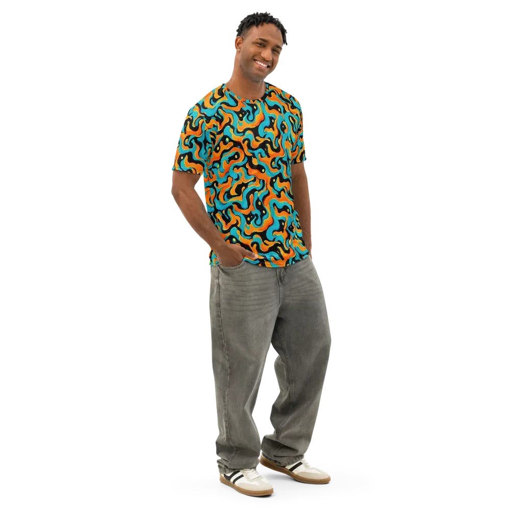 Voltage Wave on Men's Cotton Crew Neck T-Shirt — Right Front