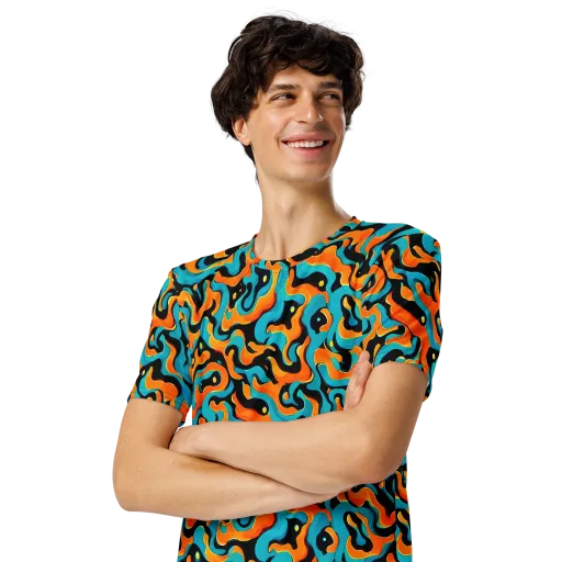 Voltage Wave on a Men's Crew Neck T-Shirt