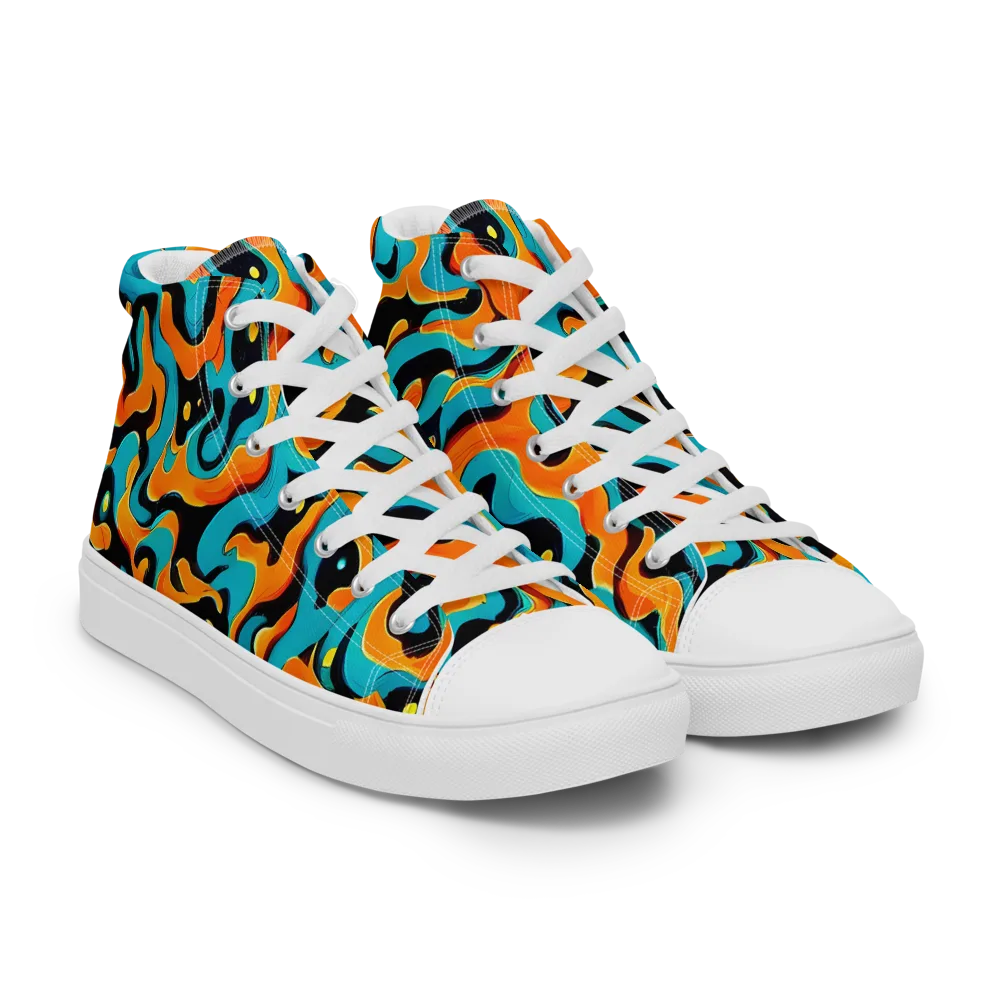 Voltage Wave on Men's High Top Canvas Shoes — Right Front
