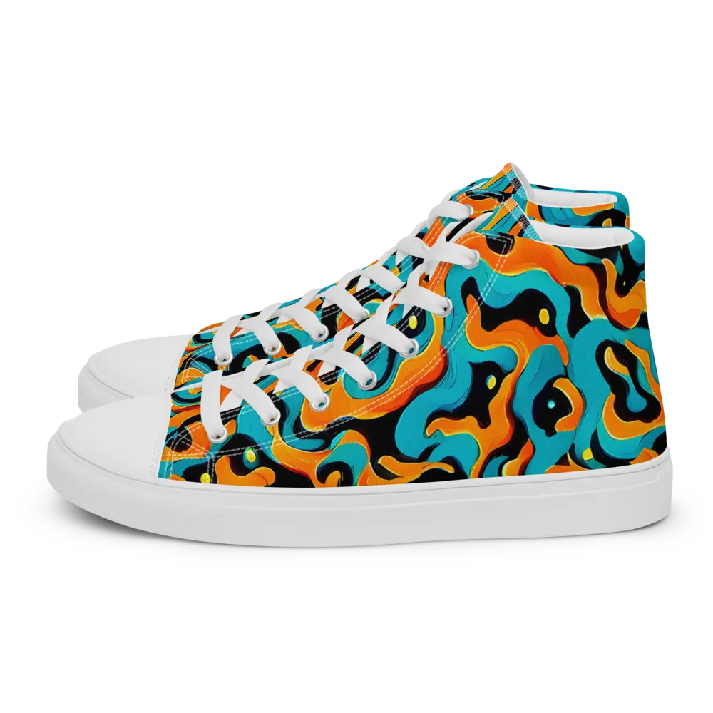 Voltage Wave on Men's High Top Canvas Shoes — Left