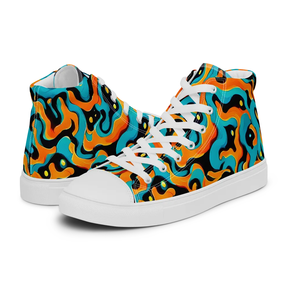 Voltage Wave on Men's High Top Canvas Shoes — Left