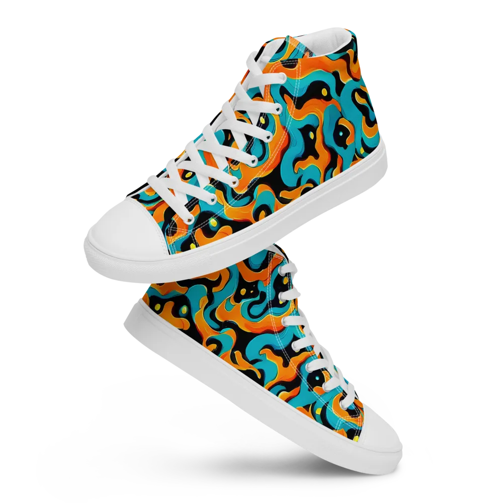 Voltage Wave on Men's High Top Canvas Shoes — Front